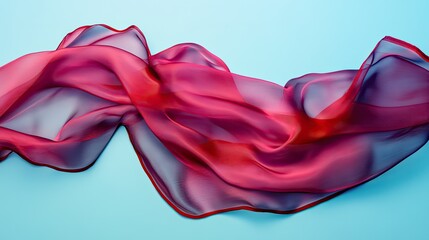 Fototapeta premium Flowing Red Silk Fabric Draped on Blue Background for Textures