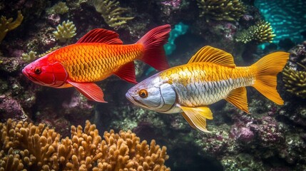 Colorful Fish Swimming in Vibrant Coral Reef