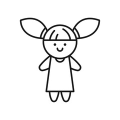 Cute doll line icon. Cute girl doll. Twin tail hair.