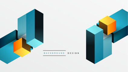 Obraz premium Sleek abstract design featuring isometric 3D blocks in a clean, modern composition. Perfect for tech-inspired themes, with vibrant colors and geometric precision