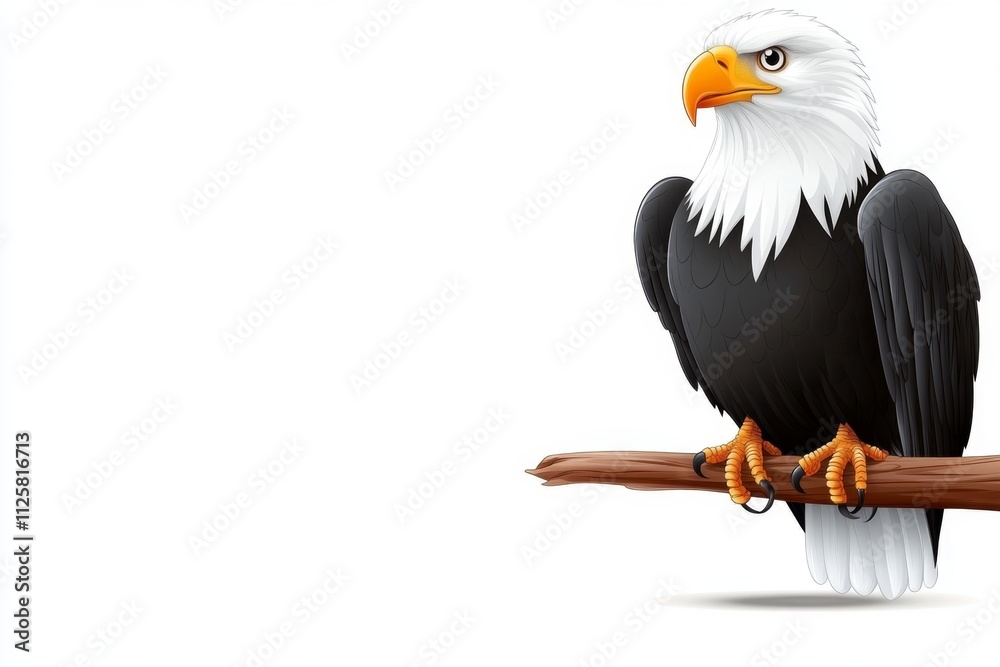 Poster A clean 2D illustration of an eagle perched on a branch, with a bold and colorful design set against a white background