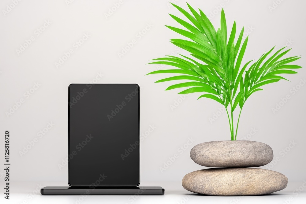 Poster a clean 2d illustration of an ebook cover displayed on a minimalist tablet, featuring a bold title a