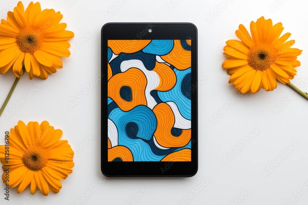 Poster a clean 2d illustration of an ebook cover displayed on a minimalist tablet, featuring a bold title a