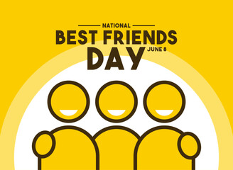 National Best Friends Day. June 8. Flat design vector. Yellow background. Poster, banner, card, background.
