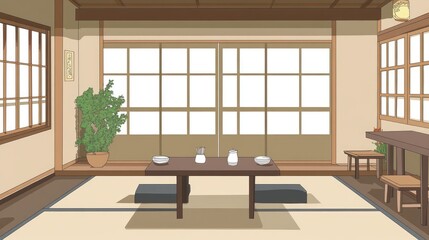 Tranquil Interior of Traditional Japanese House with Minimalist Design