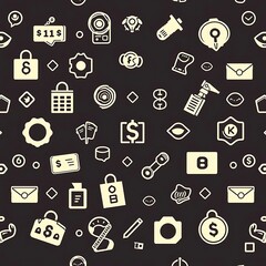 Seamless vector pattern of tax-related icons in line art