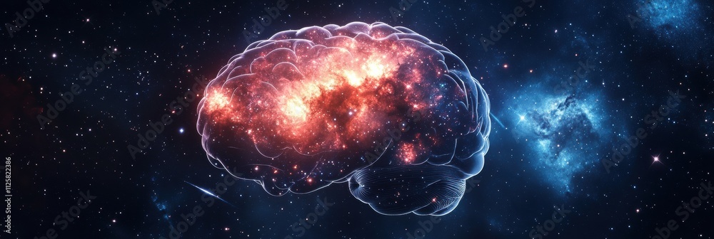 Aufkleber a cosmic brain shaped by stars and galaxies floats in deep space, surrounded by vibrant colors and s