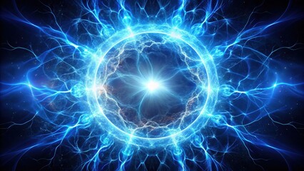 Fototapeta premium Blue energy plasma spread around center with rendering simulation particle effect, blue, energy, plasma, spread