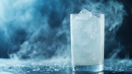 Obraz premium Refreshing drink in a frosted glass for hot weather themes, symbolizing coolness.