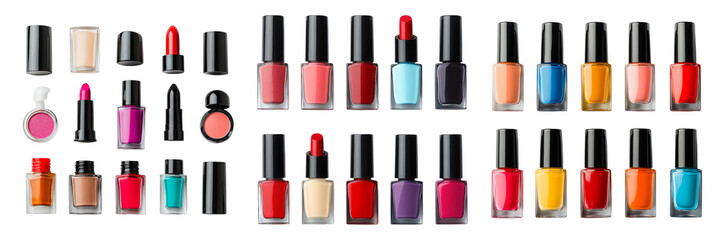 Colorful Assortment of Nail Polishes and Lipsticks