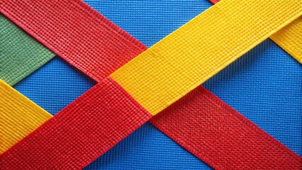 Blue, yellow and red cloth tape in a crisscross pattern , adhesive, vibrant, colorful, tools, repair, decoration, materials