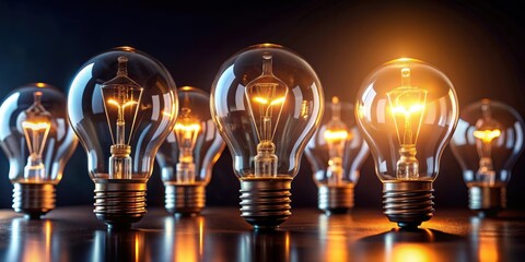 Illuminated light bulbs glowing in the dark, light, bulb, electricity, energy, power, technology, innovation, bright