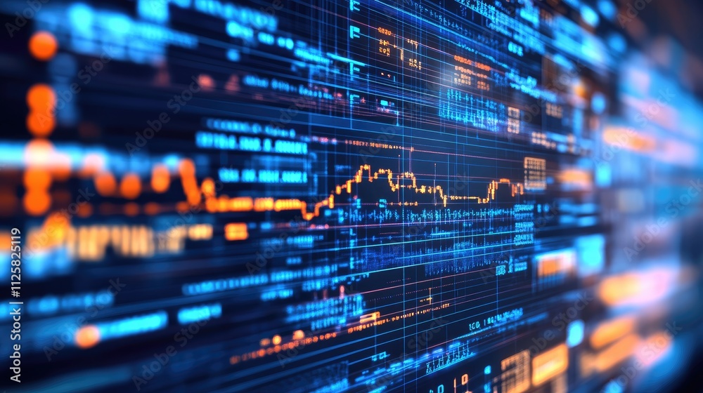 Poster abstract data visualization with charts and digital elements