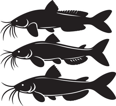  Set of catfish silhouette logo, icon design vector illustration.