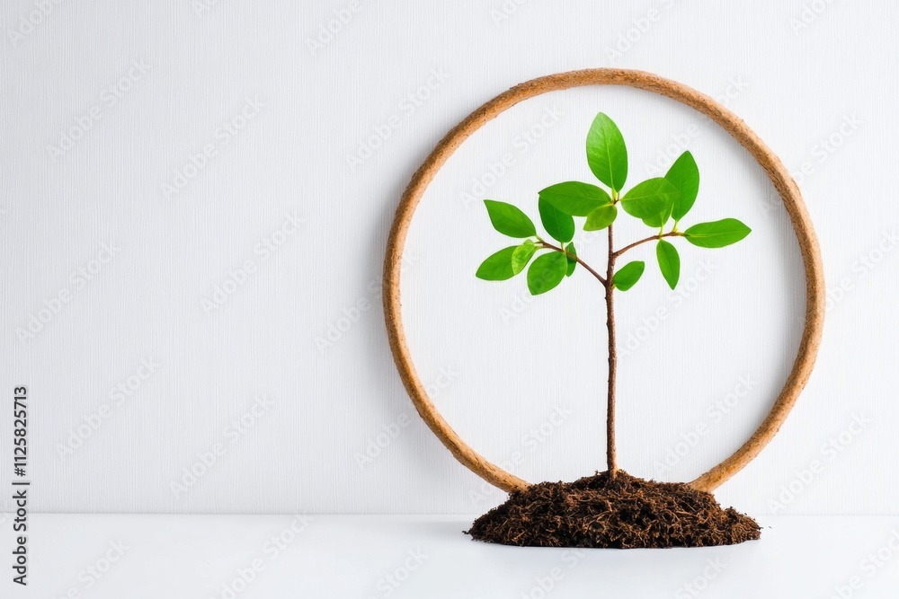 Poster a minimalist depiction of a dwarf bonsai tree, its branches forming a perfect circle against a plain