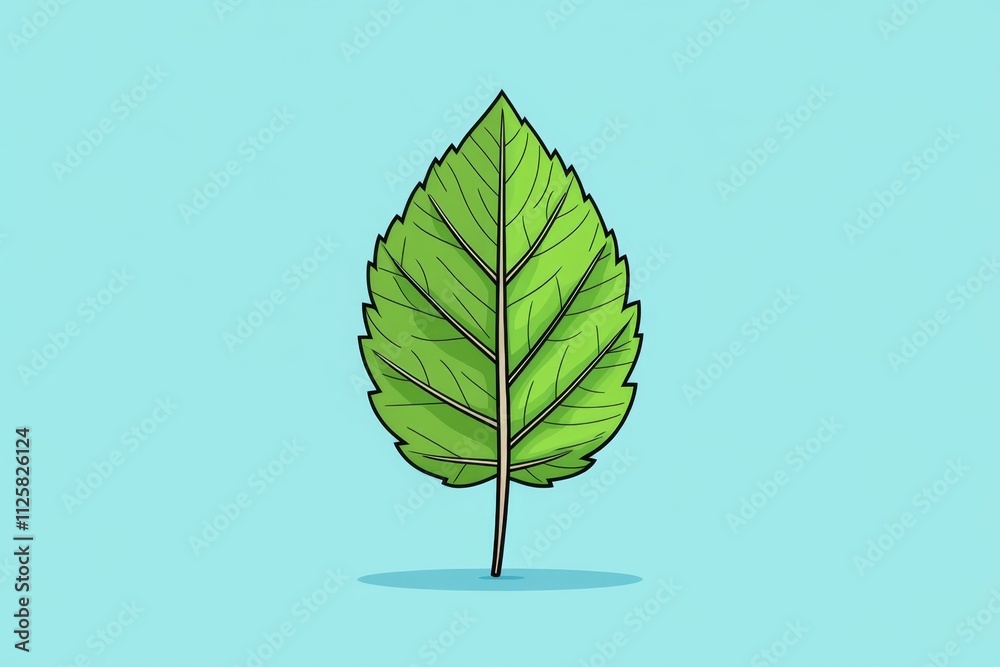 Poster a minimalist flat design of a green leaf with simple lines and subtle gradients, representing eco-fr