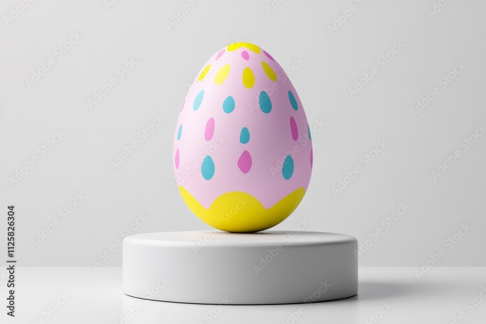Poster a minimalist flat design of a single pastel-colored easter egg with simple patterns, set against a w