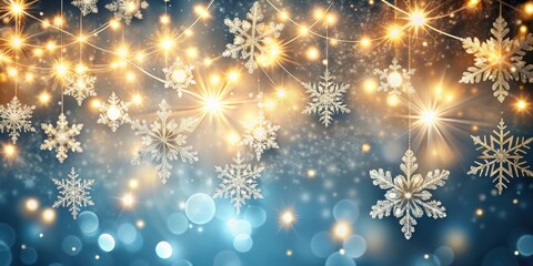 Shimmering snowflakes falling with glowing lights in the background, snowflakes, winter, background, holiday, Christmas, abstract