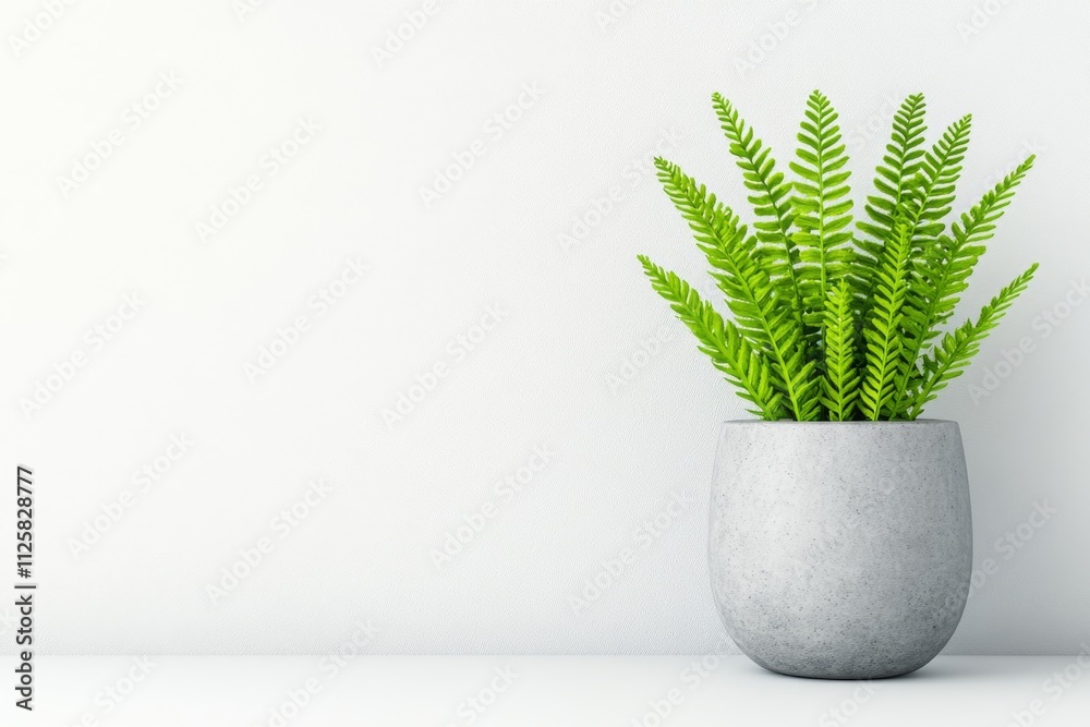 Leinwandbilder a simple and clean drawing of a dwarf fern in a modern pot, rendered in bright greens and light gray