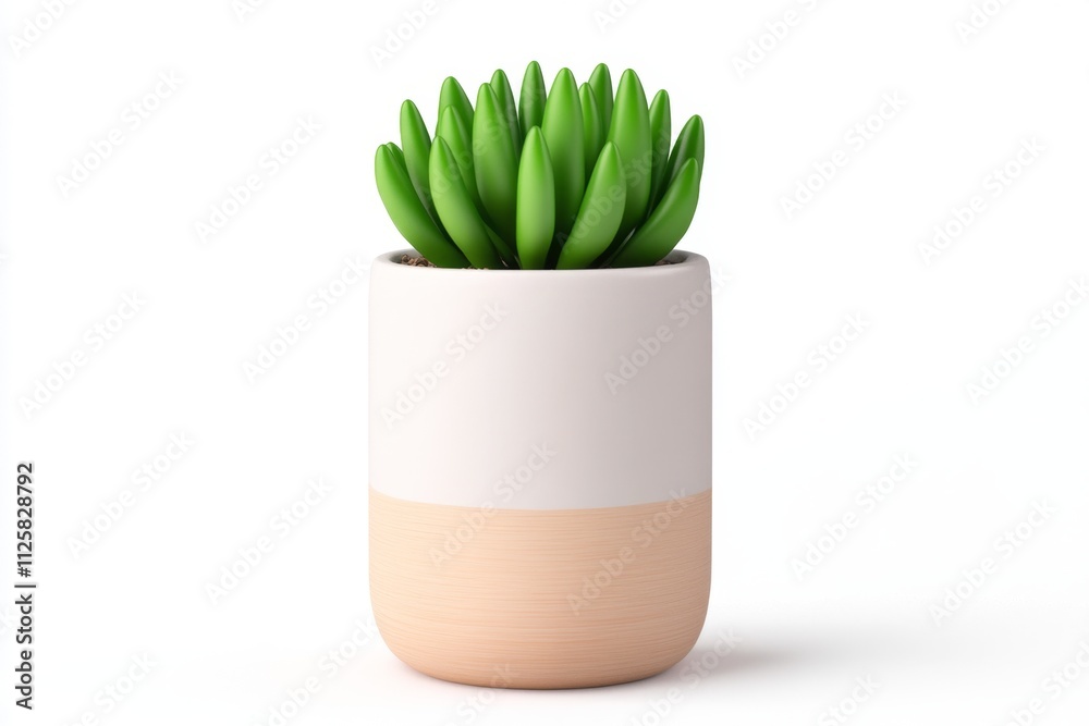 Aufkleber a simple flat design of a single dwarf plant in a modern ceramic pot, with clean lines and soft past