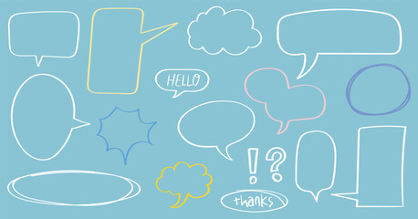 Set of trendy hand drawn speech bubble element, chat