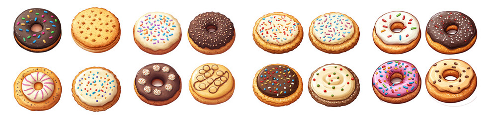 Colorful Variety of Delicious Donuts on Transparent Background