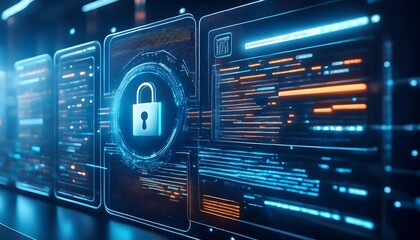 Obraz premium Cybercrime Lock Blue Background