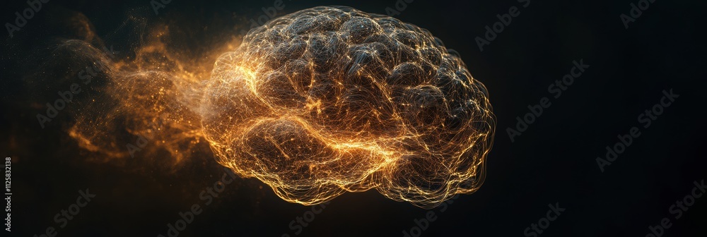 Aufkleber Illustration showcases a human brain made of radiant neural networks and synapses, with space available for additional text or graphics. Generative AI