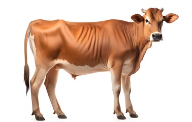 Cow standing alone on white background	