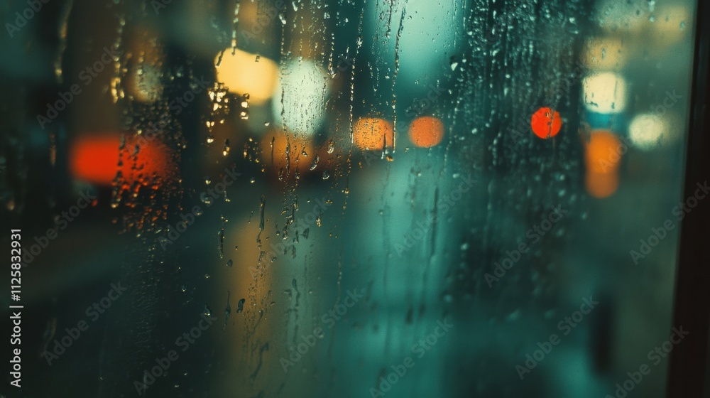 Leinwandbilder raindrops cling to a window while an empty street remains quiet, creating a tranquil setting perfect