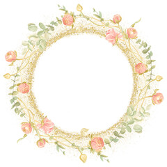 watercolor flowers circle frame for design. Floral border frame card template.