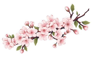 A closeup of a pink cherry blossom isolated on a white background, showcasing the delicate petals and natural beauty of spring