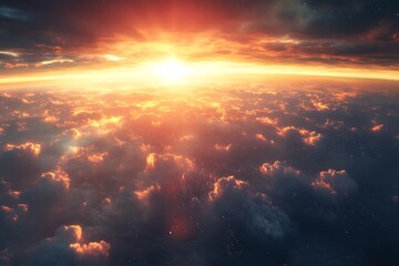 A breathtaking view of a sunrise over a sea of clouds, showcasing vibrant colors and light.