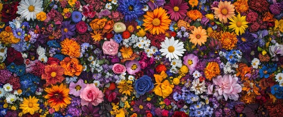 Vibrant floral tapestry of colorful blooms.