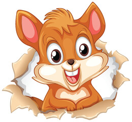 Cheerful Cartoon Chipmunk Peeking Through Paper