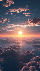 A breathtaking sunset over clouds, casting warm hues across the sky and reflecting on the ocean.