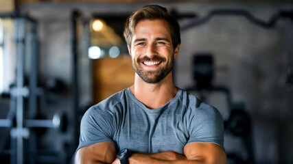 A man gym trainer smiling to the camera