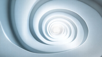 White background, white spiral tunnel effect, 3D rendering, minimalist style, symmetrical composition