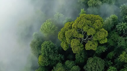 Exploring the mystique of a foggy rainforest aerial views of nature's enchantment in a lush environment