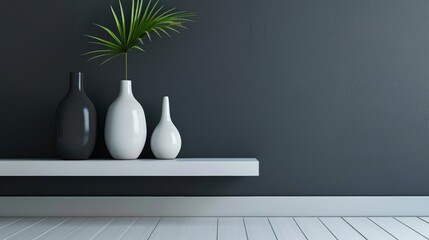A stylish living area featuring a dark charcoal wall, light maple floors