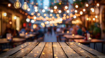 Festive Outdoor Café Atmosphere with Glowing Lights