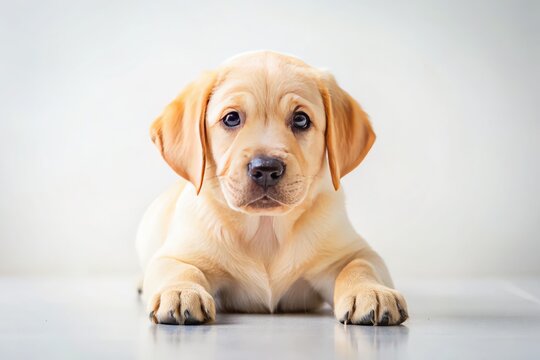 Cute yellow lab puppy photos; adorable golden retriever pup against a white background.