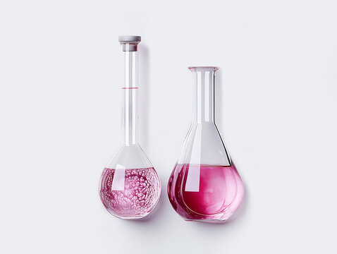 glass laboratory equipment,cosmetic laboratory research and development. science bio skincare,beauty cosmetics concept,cosmetology,Volumetric laboratory glassware containing colored liquids,3d