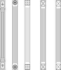 Vector sketch illustration silhouette design image of column with ornaments carved old classic vintage ethnic traditional europe