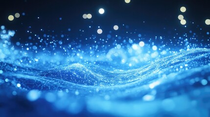 Beautiful blue waves crashing gently, enhanced by sparkling light effects that create a mesmerizing and inspirational atmosphere.