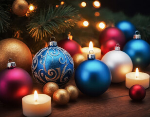 christmas decoration with candles and balls