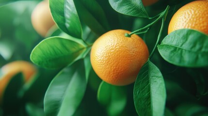Close-up of ripe oranges on a tree branch
