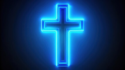 Obraz premium Blue neon cross on background, blue, neon, cross, light, glowing,background, spiritual, symbol, religion, decoration