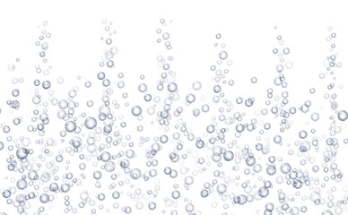 Underwater fizzing bubbles, soda or champagne carbonated drink, sparkling water. Effervescent drink. Aquarium, sea, ocean bubbles vector illustration.