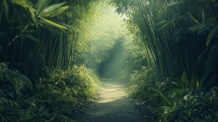Obraz premium Tranquil Bamboo Path in Lush Green Nature